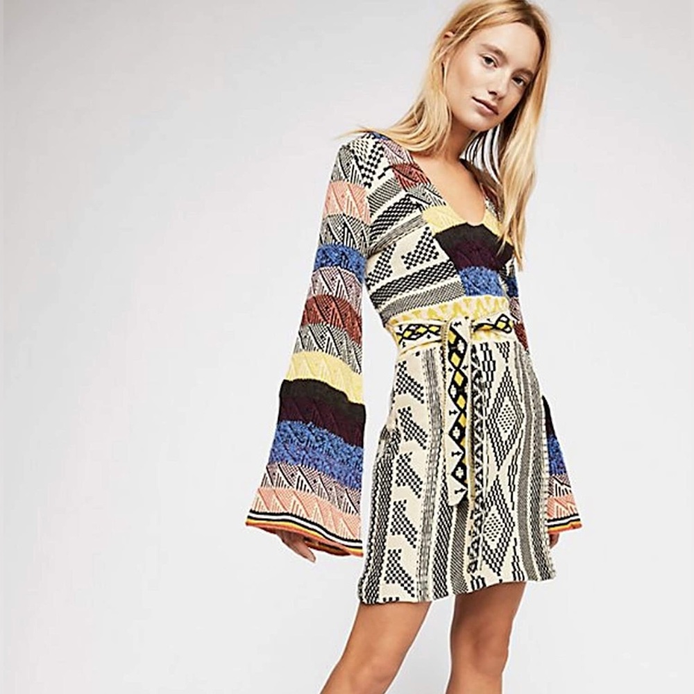 FREE PEOPLE multi-colored sweater dress, size small.